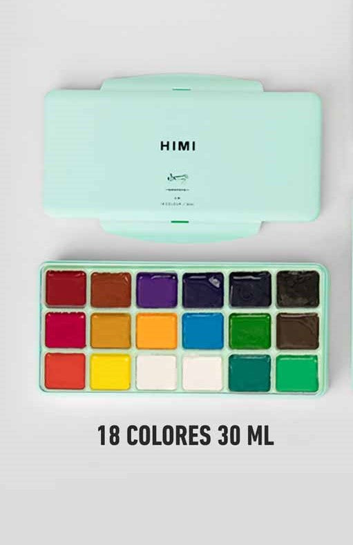 SET PINTURA GOUACHE 18 COLORES (NO INCLUYE PINCELES) "HIMI"