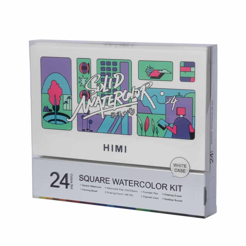 SET DE ACUARELA 24 COLORES+LÁPICES+BLOCK ACUARELA+TARJETA DE COLOR "HIMI"