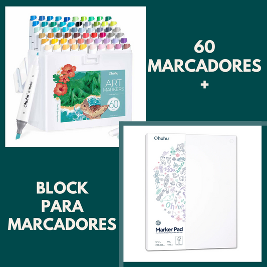 PACK 60 MARCADORES OHUHU COLORES PAISAJE + BLOCK PARA MARCADORES 60 HOJAS