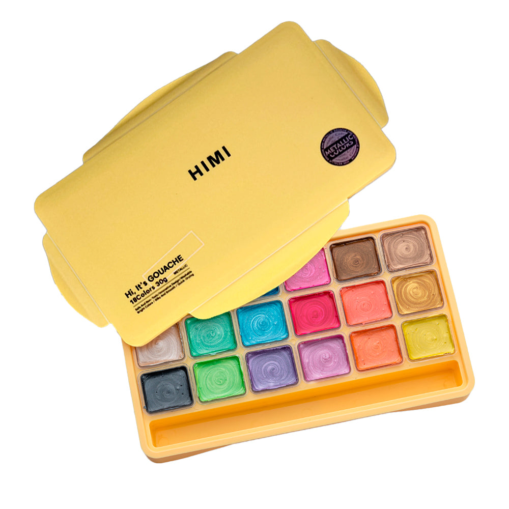 SET PINTURA GOUACHE METALIZADA 18 COLORES 30 ML (NO INCLUYE PINCEL) "HIMI"