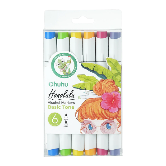 MARCADORES BASE ALCOHOL DE DOBLE PUNTA 6 COLORES OHUHU HONOLULU
