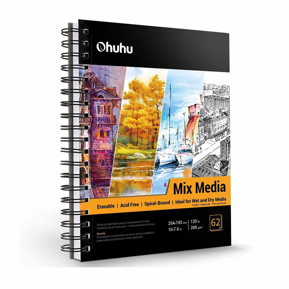 BLOCK MIX MEDIA PAD, PARA TÉCNICAS SECAS Y HÚMEDAS (25 X 19 CM, 62 HOJAS) "OHUHU"