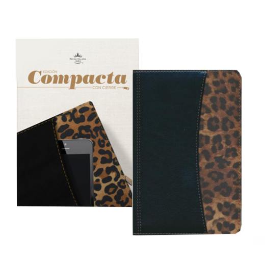 Biblia Compacta con Cierre Diseño Leopardo Símil Piel